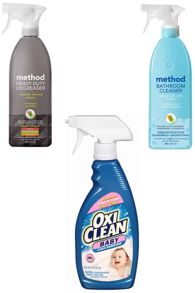 My current favorite cleaning supplies. The cleaning supplies are made with naturally derived ingredients (not including the stain remover)