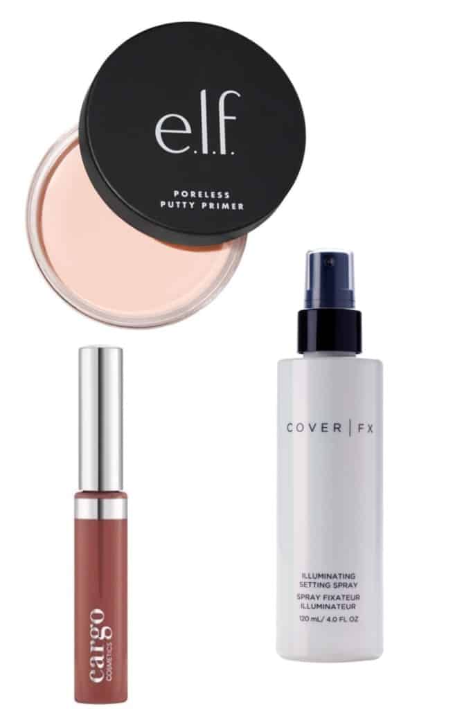 These are the new makeup products I have been loving this month. Putty primer from ELF, Cargo Cosmetics Swimmables Liquid Lipstick, and Cover FX Illuminating setting spray. Check out the article for a discount code for 20% off your order at Cargo Cosmetics.