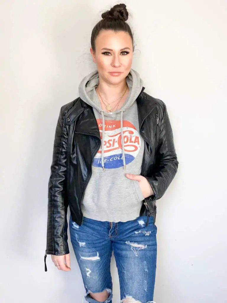 It's easy to find great layering pieces at the thrift store. I found so many great spring pieces that will work perfectly like this really cool Pepsi graphic hoodie. Check out the rest of my winter to spring thrift haul!