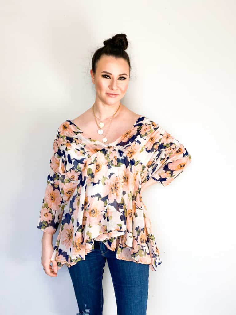 It's easy to find great layering pieces at the thrift store. I found so many great spring pieces that will work perfectly like this really pretty J.O.A. floral top. Check out the rest of my winter to spring thrift haul!