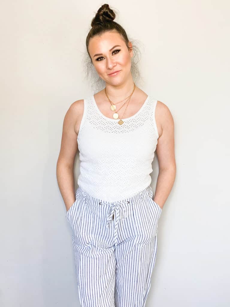 It's easy to find great layering pieces at the thrift store. I found so many great spring pieces that will work perfectly like this really cute Ralph Lauren eyelet top. Check out the rest of my winter to spring thrift haul!