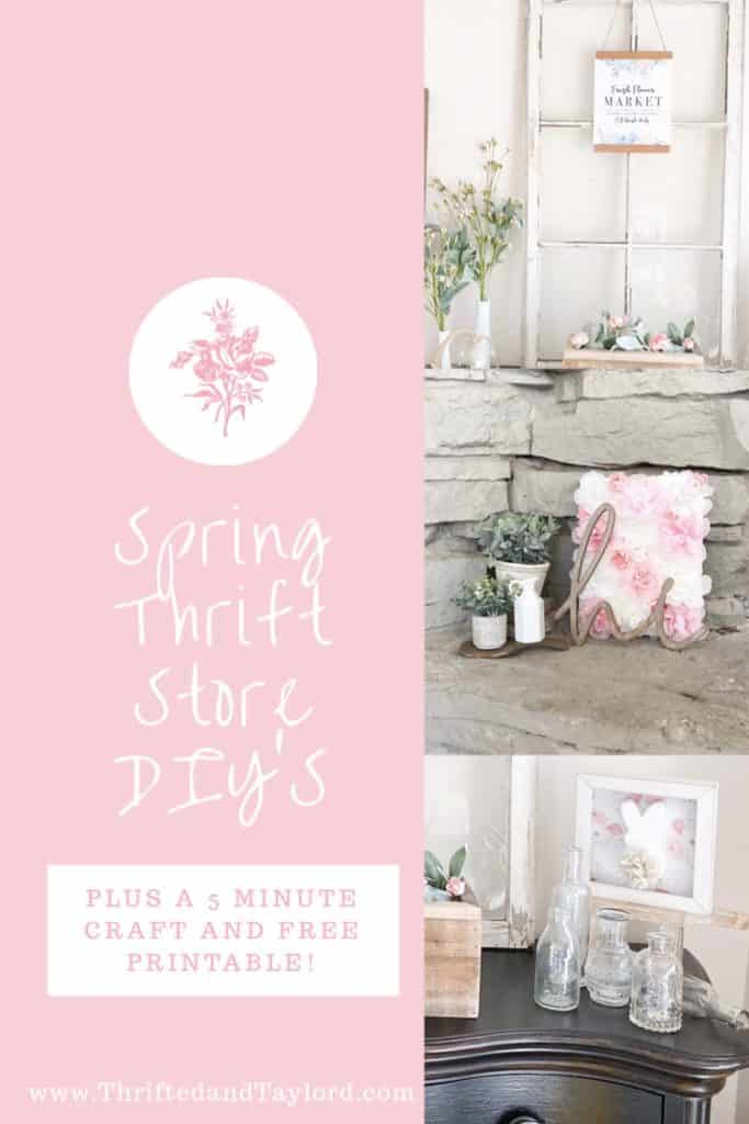 These spring thrift store DIY's are the perfect addition to my spring decor. Check out how easy they were to make plus download a free Flower Market printable you can use to make a sign like mine in under 5 minutes!