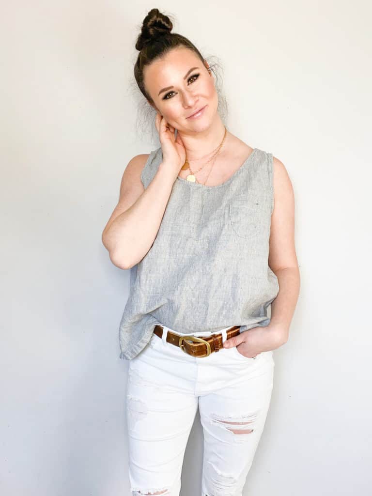 It's easy to find great layering pieces at the thrift store. I found so many great spring pieces that will work perfectly like this really cute linen top. Check out the rest of my winter to spring thrift haul!