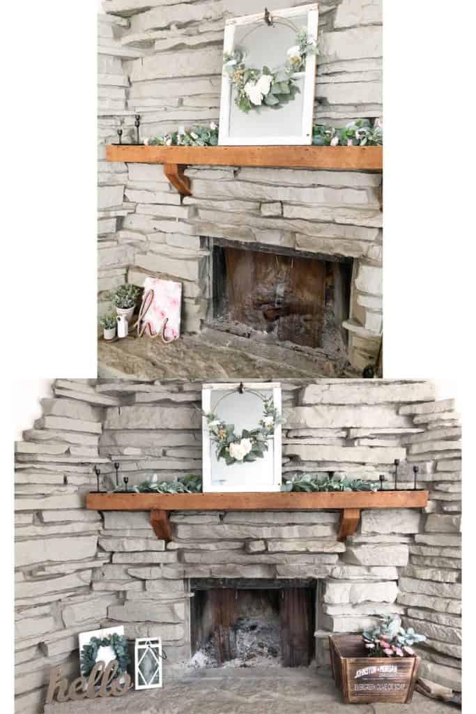 You might be surprised by how easy it can be to redecorate on a budget. Here you can see how I changed up my spring decor on our fireplace. Find out a few simple ways to do this in your own home!