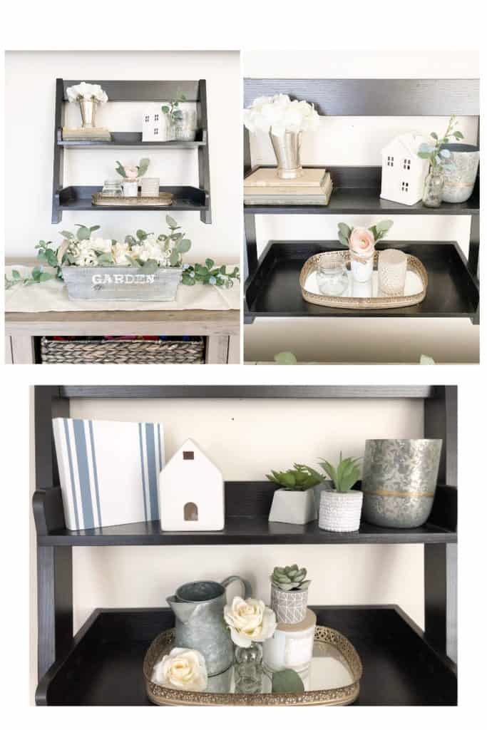 You might be surprised by how easy it can be to redecorate on a budget. Here you can see how I changed up my spring decor on these shelves. Find out a few simple ways to do this in your own home.!