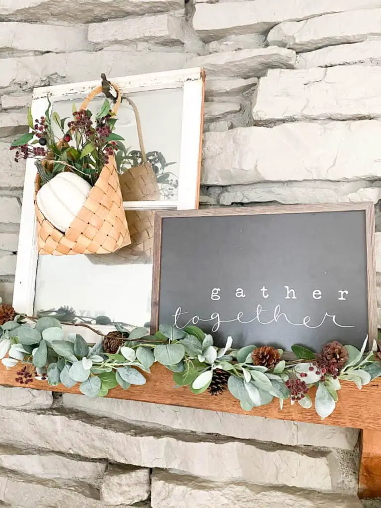 Fireplace mantle with muted fall decor. The perfect way to add some color to your neutral fall decor.