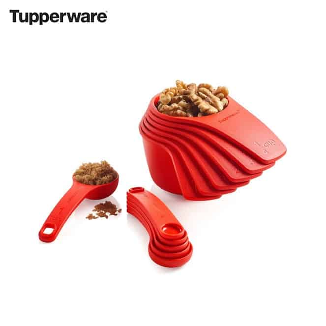 Tupperware Measuring Spoons Set 6 Scoops Nesting Click-Together Cups Red