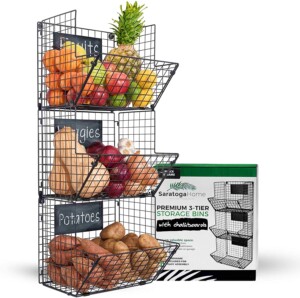 3-Tier Wall Mounted Hanging Wire Baskets with Removable Chalkboards for DIY pantry organization
