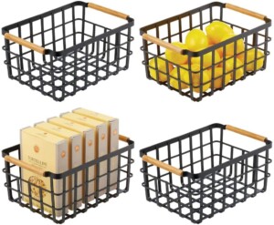 Metal food storage baskets with handles for DIY pantry organization