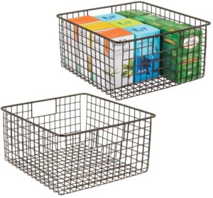 Metal food storage baskets with handles for DIY pantry organization