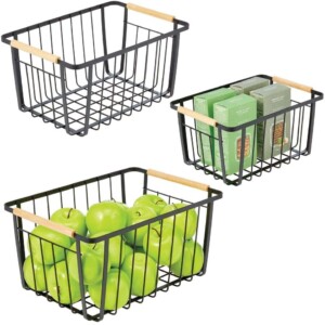 Metal food storage baskets with handles for DIY pantry organization