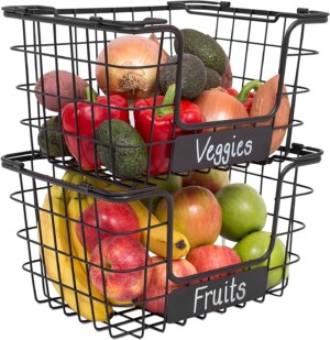 Stacking Wire Market Baskets with Chalk Label for DIY pantry organization