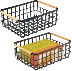 Metal food storage baskets with handles for DIY pantry organization