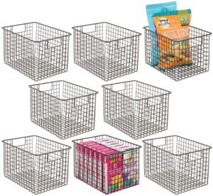 Metal food storage baskets with handles for DIY pantry organization