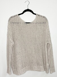 A sweater like this gray open knit, oversized sweater is one of my go to thrifted fall basics.