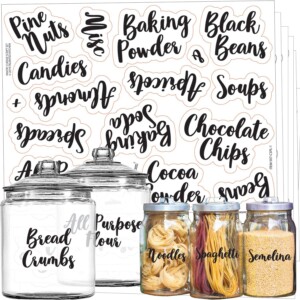 135 Cursive Pantry Labels – 135 Main Ingredients – Food Pantry Label Sticker. Water Resistant Food Jar Labels.