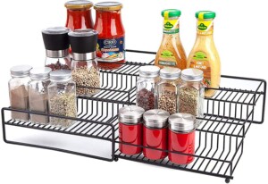 3 Tier Spice Rack Organizer for Cabinet Expandable Pantry Spice Organizer for Kitchen Storage