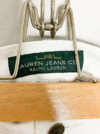 Close up of the tag for the white straight leg Ralph Lauren jeans.