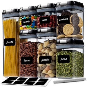 Airtight Food Storage Container Set - Kitchen & Pantry Organization Containers - Labels & Chalk Marker