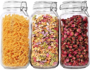 Airtight glass canisters, perfect for pantry organization.