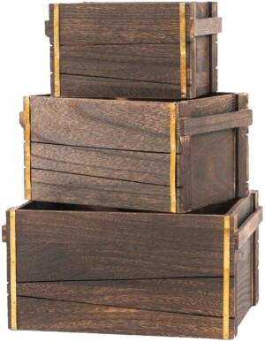 3 wood crates, perfect for pantry organization.