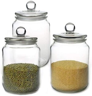 Half gallon glass jars, perfect for DIY pantry storage.
