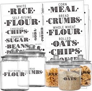 Kitchen Farmhouse Pantry Labels –154 Mega Pantry Set– Food Pantry Label Sticker. Black, Water Resistant Food Jar Labels.