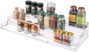 3-tiered, adjustable spice rack, perfect for pantry or cabinet organization.
