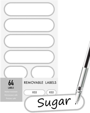 Removable Write-On Food Labels, Waterproof Kitchen Labels for POP Food Storage Containers and Home Organization