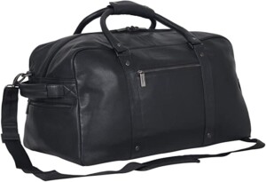 a black leather duffle bag.